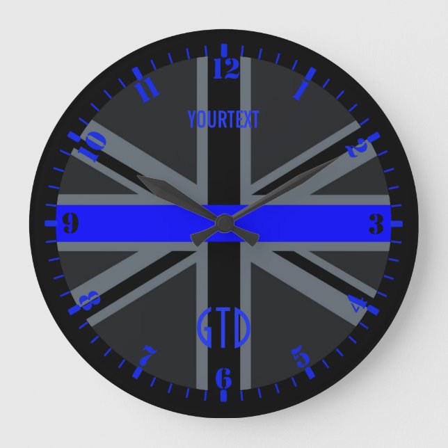 Personalised Thin Blue Line Dial Union Jack on a Large Clock (Front)