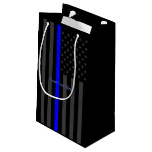 Personalised Thin Blue Line Grey US Flag Decor Small Gift Bag
