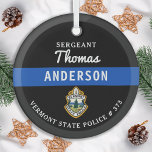 Personalised Thin Blue Line Logo Police Officer Glass Tree Decoration<br><div class="desc">Thin Blue Line Police Department Christmas Ornament - Police Flag colours, modern black and blue design . Customise with your department logo, and personalise with police officers name, title, department logo and badge number. This personalised law enforcement ornament is perfect for police departments and law enforcement officers, stocking stuffers and...</div>