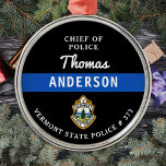 Personalised Thin Blue Line Logo Police Officer Metal Tree Decoration<br><div class="desc">Thin Blue Line Police Department Christmas Ornament - Police Flag colours, modern black and blue design . Customise with your department logo, and personalise with police officers name, title, department logo and badge number. This personalised law enforcement ornament is perfect for police departments and law enforcement officers, stocking stuffers and...</div>