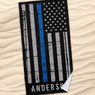 Personalised Thin Blue Line Police Beach Towel