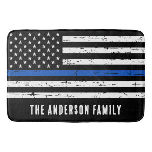Personalised Thin Blue Line Police Flag Bath Mat