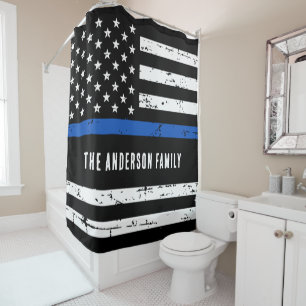 Personalised Thin Blue Line Police Flag Shower Curtain