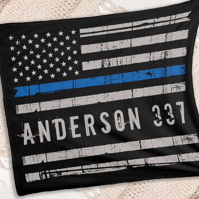 Personalised Thin Blue Line Police Fleece Blanket (Creator Uploaded)