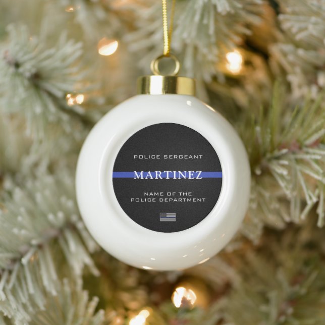 Personalised Thin Blue Line Police Officer Cop Ceramic Ball Christmas Ornament (Tree)