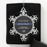 Personalised Thin Blue Line Police Officer Cop Snowflake Pewter Christmas Ornament<br><div class="desc">Personalised Police Officer Thin Blue Line USA Flag Police department Gifts!</div>