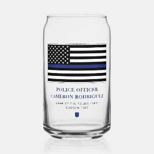 Personalised Thin Blue Line Police Officer Flag Can Glass