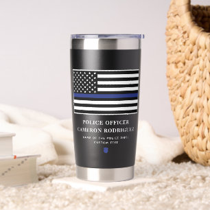Personalised Thin Blue Line Police Officer Flag Insulated Tumbler