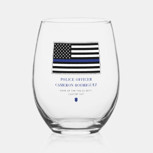 Personalised Thin Blue Line Police Officer Flag Stemless Wine Glass