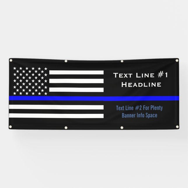 Personalised Thin Blue Line US Flag Handy Display Banner (Horizontal)
