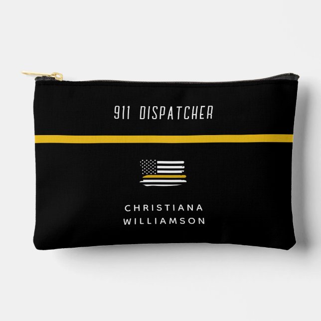 Personalised Thin Gold Line Flag 911 Dispatcher  Accessory Pouch (Front)