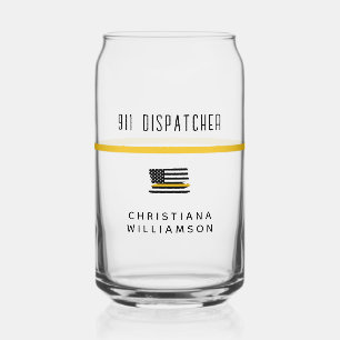 Personalised Thin Gold Line Flag 911 Dispatcher  Can Glass