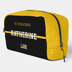Personalised Thin Gold Line Flag 911 Dispatcher Dopp Kit