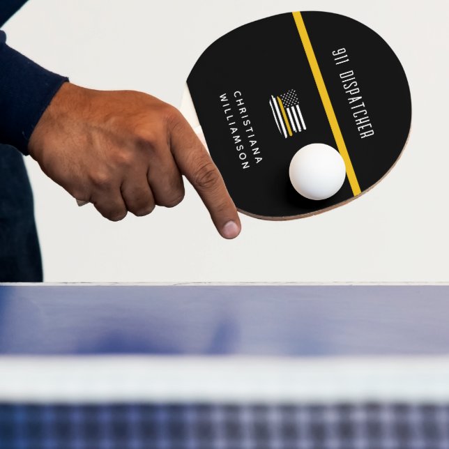 Personalised Thin Gold Line Flag 911 Dispatcher  Ping Pong Paddle (Insitu)