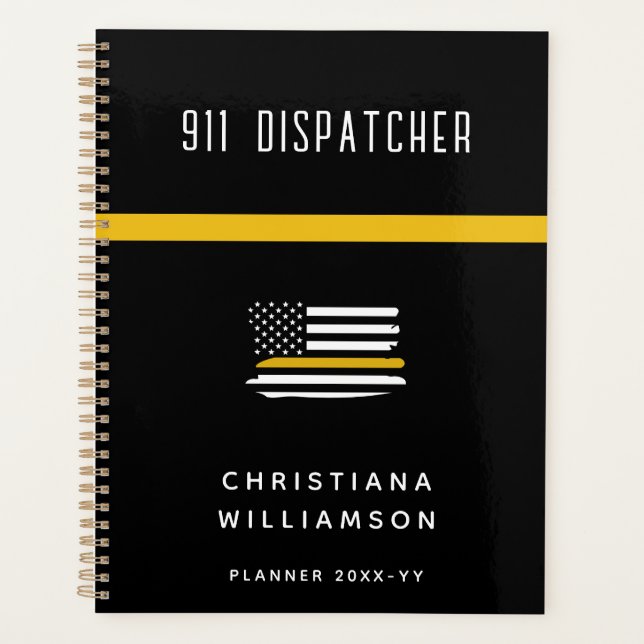 Personalised Thin Gold Line Flag 911 Dispatcher  Planner (Front)
