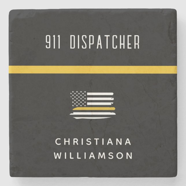 Personalised Thin Gold Line Flag 911 Dispatcher  Stone Coaster (Front)
