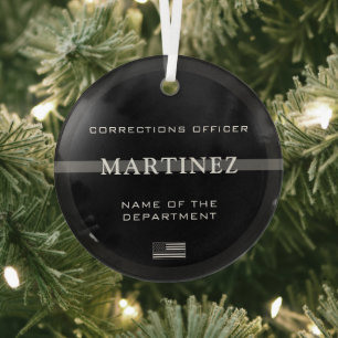 Personalised Thin Grey Line Corrections Officer Glass Tree Decoration