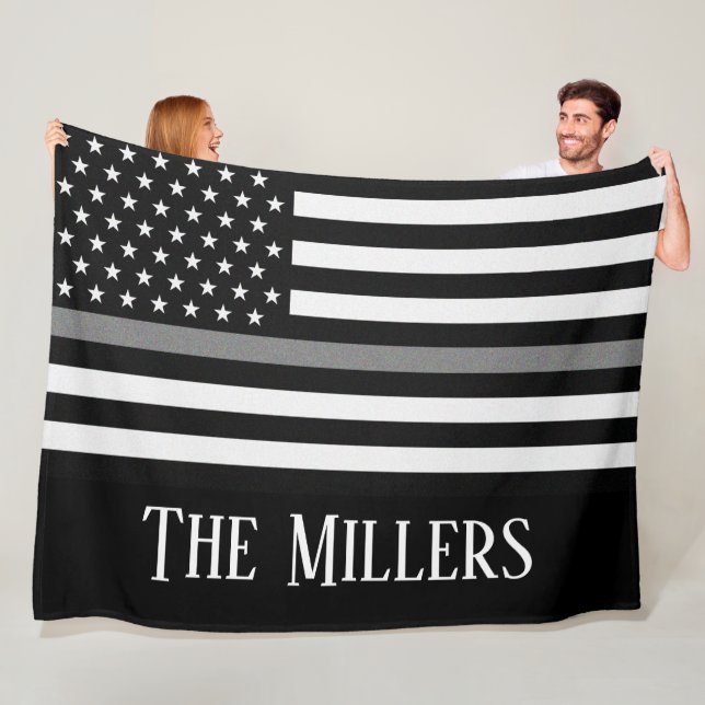 Personalised Thin Grey Line Flag Fleece Blanket (In Situ)