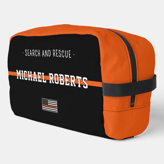 Personalised  Thin Orange Line Flag Search Rescue Dopp Kit (Left Corner)