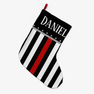 Personalised Thin Red Line Firefighter Flag Large Christmas Stocking