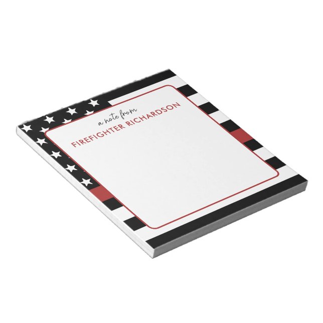 Personalised Thin Red Line Flag Firefighter Notepad (Angled)