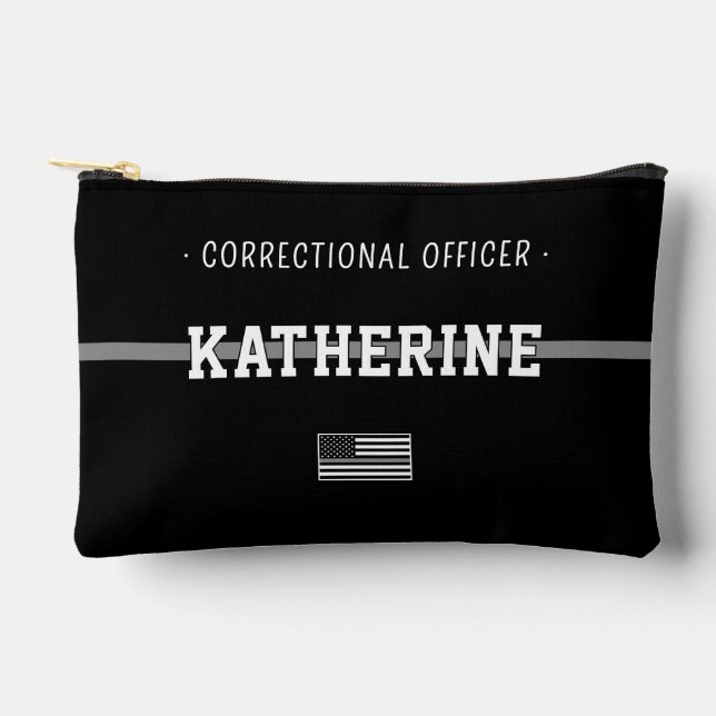 Personalised Thin Silver Line Correction Officer Accessory Pouch (Front)