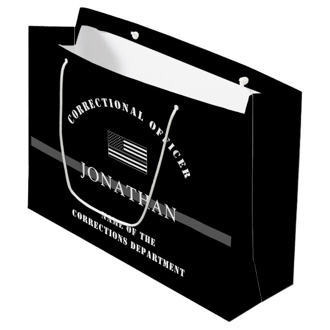 Personalised Thin Silver Line Corrections Officer Large Gift Bag (Front Angled)