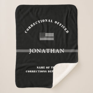 Personalised Thin Silver Line Corrections Officer Sherpa Blanket