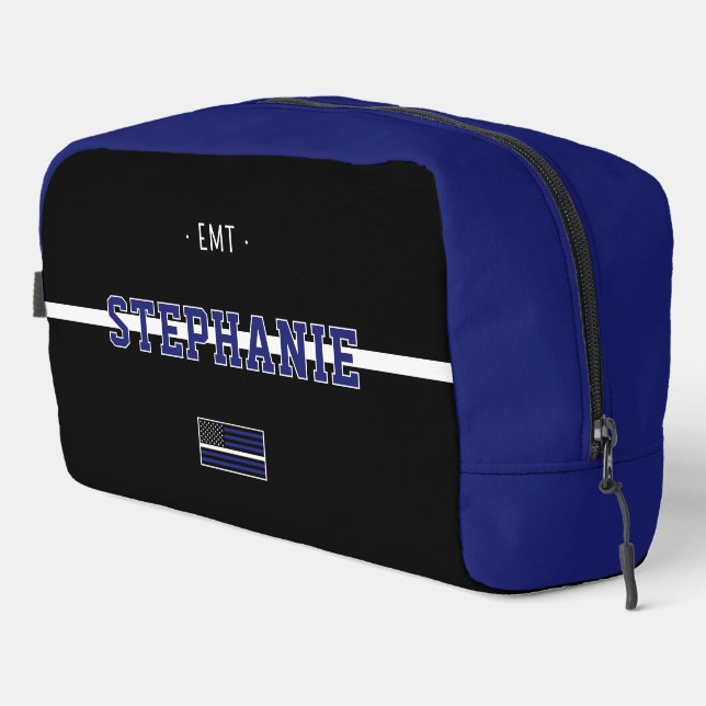 Personalised  Thin White Line USA Flag EMS EMT  Dopp Kit (Right Corner)