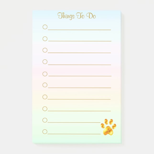 Personalised Things To Do & Golden Paw Post-it Notes (Front)