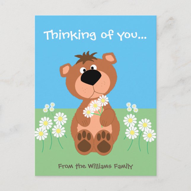 Personalised Thinking Of You Cute Funny Bear Postcard (Front)