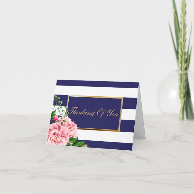 Personalised "Thinking Of You" Roses Navy Stripes Card (Front)