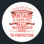 Personalised thirty vintage 30th birthday party classic round sticker<br><div class="desc">Elevate your birthday celebration with this limited edition, premium quality graphic design that combines originality with a classy, retro, vintage style and cool typography. This unique piece makes for an excellent gift for anyone—men, women, husbands, wives, girlfriends, and boyfriends alike. It's a funny and distinctive holiday gift that will surely...</div>
