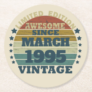 Personalised Thirty vintage 30th birthday party Round Paper Coaster
