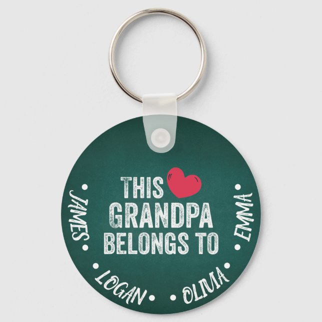 Personalised This Grandpa belongs to Custom Names Key Ring (Front)