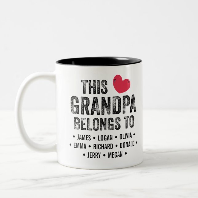 Personalised This Grandpa belongs to Custom Names Two-Tone Coffee Mug (Left)