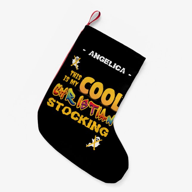 Personalised THIS IS MY COOL CHRISTIAN Halloween Small Christmas Stocking (Front (Hanging))