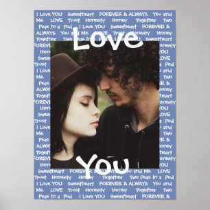 Personalised this "Love You" Couple's Blue Poster