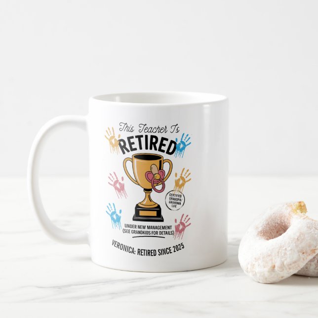 Personalised This Teacher is Retired Mug (With Donut)