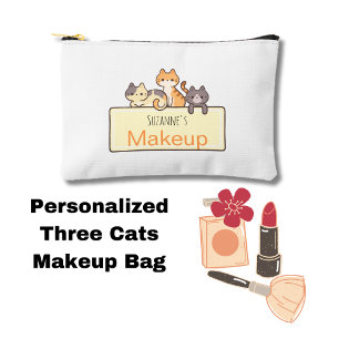 Personalised Three Cats Makeup Bag