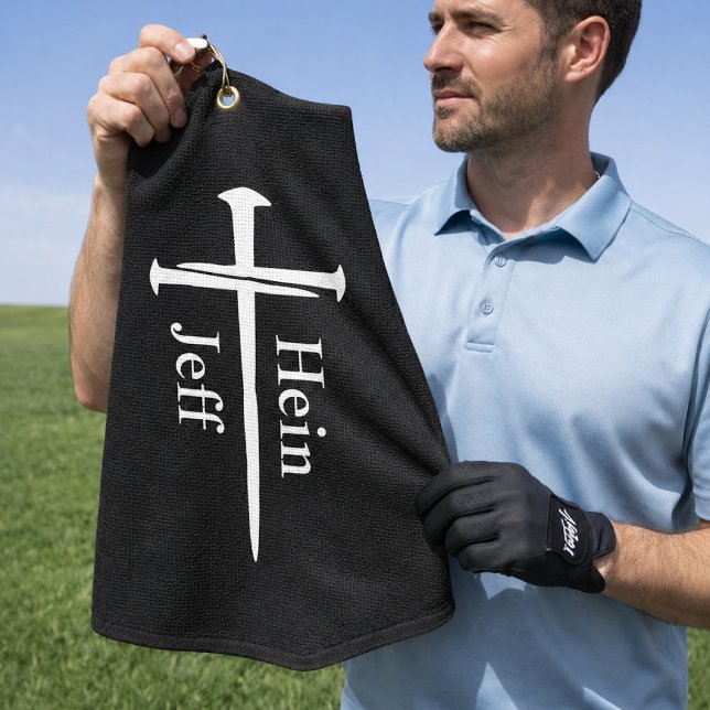 Personalised Three Nails White Cross Christian Golf Towel (Creator Uploaded)