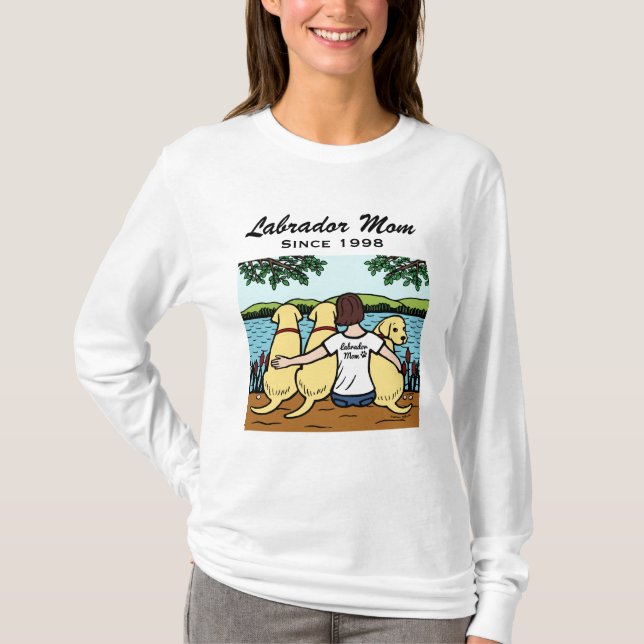 Personalised Three Yellow Labradors and Mum T-Shirt (Front)
