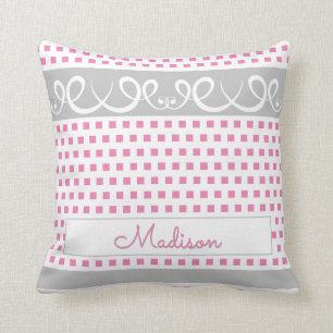 Personalised Throw Pillow with Pink Squares Design