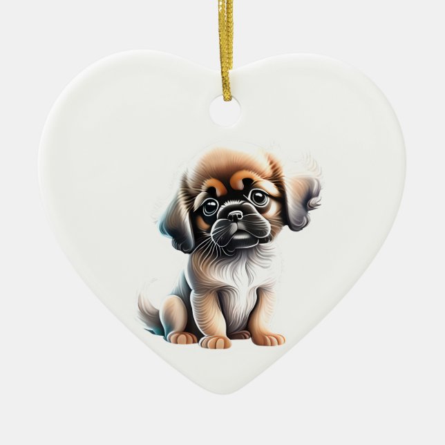 Personalised Tibetan Spaniel Puppy Ceramic Tree Decoration (Front)