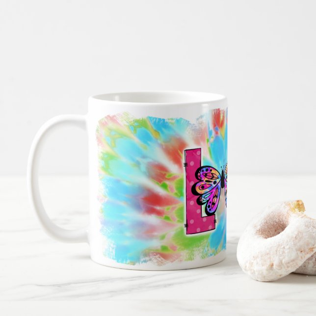 Personalised Tie Dye Love Design Coffee Mug Cup (With Donut)