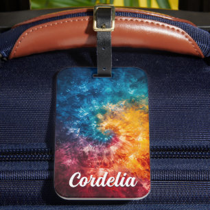 Personalised Tie Dye Luggage Tag with Custom Name