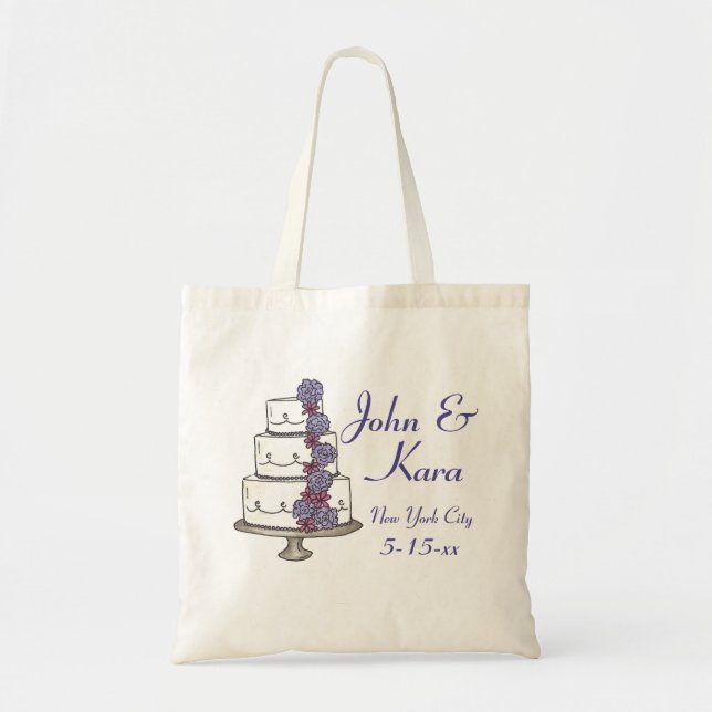 Personalised Tiered Wedding Cake w/ Flowers Tote (Front)