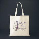 Personalised Tiered Wedding Cake w/ Flowers Tote Bag<br><div class="desc">Canvas tote bag features an original marker illustration of a tiered wedding cake. Personalise with your names and the date and location of your wedding. Makes a great favour!</div>
