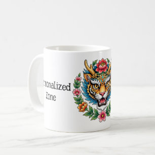 Personalised Tiger Floral Tattoo Mug