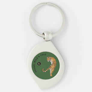 Personalised Tiger Monogram Green Background Key Ring